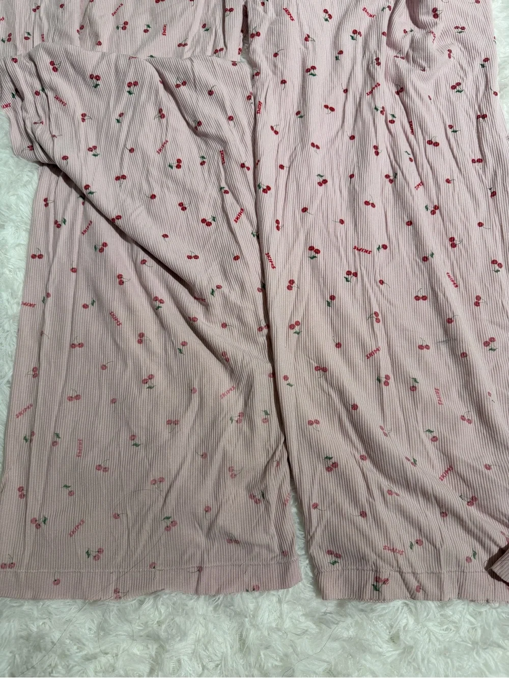 SKIMS 2X Cherries Print Pajama Sleep Matching Set Long Sleeve Pants Ribbed Soft